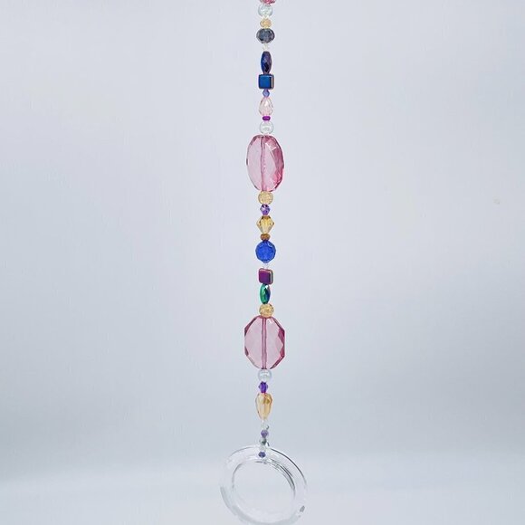 Beaded Suncatcher - Purple Gold - Clear Crystal Prism Ring - Hanging Decor - Picture 4 of 16